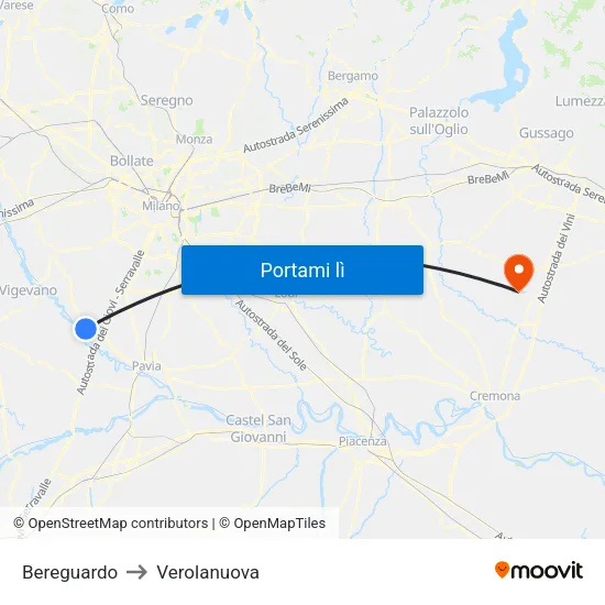 Bereguardo to Verolanuova map