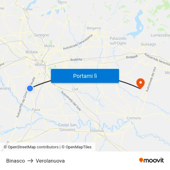 Binasco to Verolanuova map