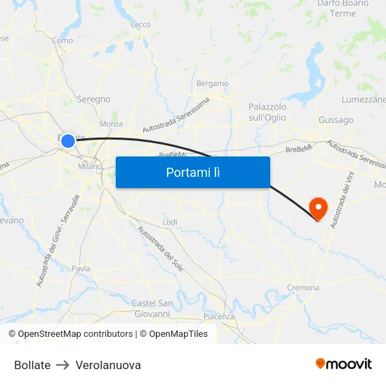Bollate to Verolanuova map