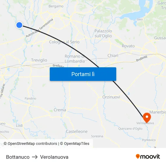 Bottanuco to Verolanuova map