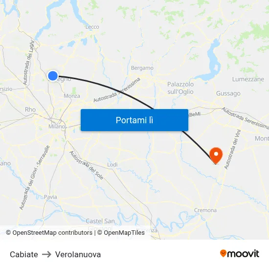 Cabiate to Verolanuova map