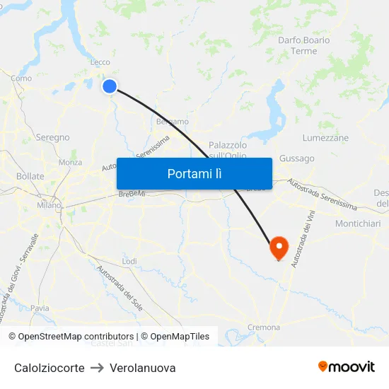 Calolziocorte to Verolanuova map