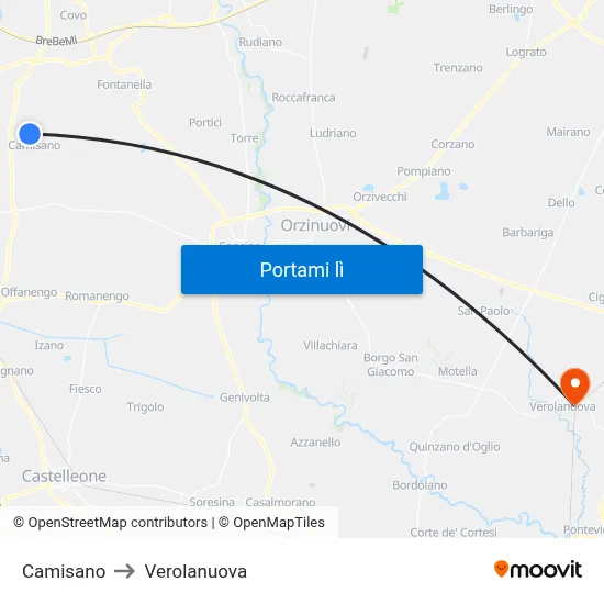 Camisano to Verolanuova map