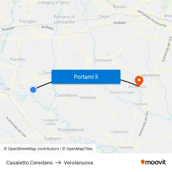 Casaletto Ceredano to Verolanuova map