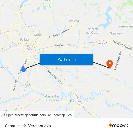 Casarile to Verolanuova map