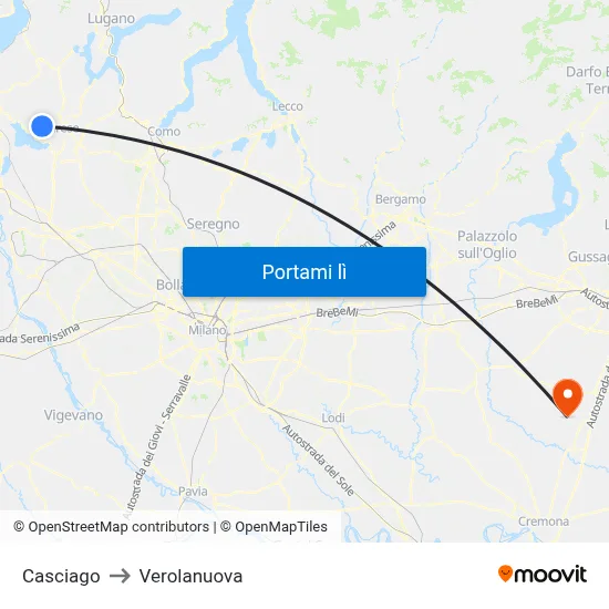 Casciago to Verolanuova map