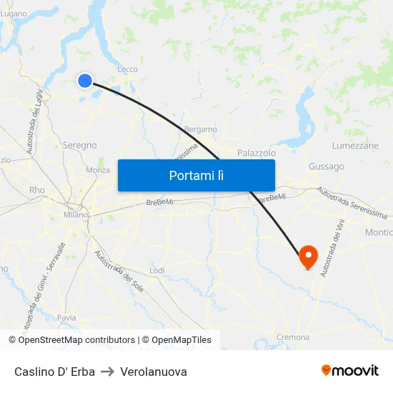 Caslino D' Erba to Verolanuova map