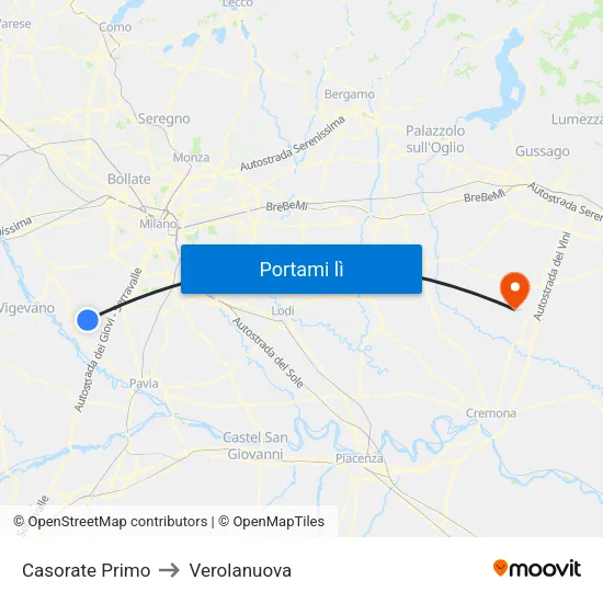 Casorate Primo to Verolanuova map