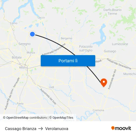 Cassago Brianza to Verolanuova map