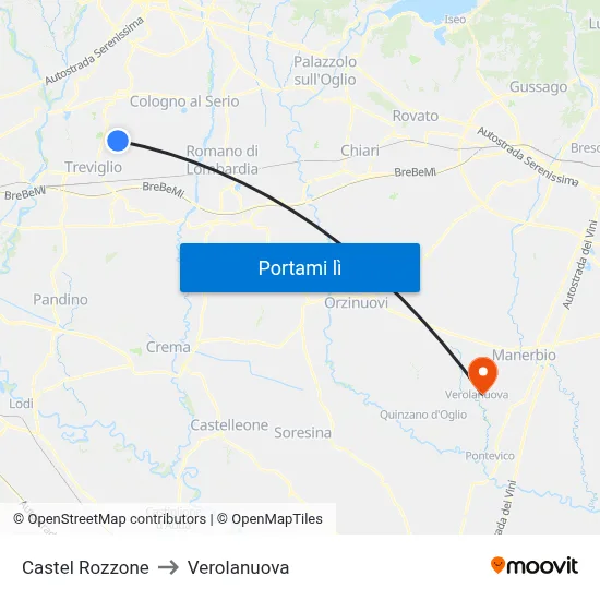 Castel Rozzone to Verolanuova map