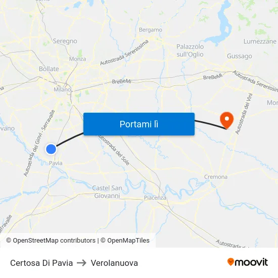 Certosa Di Pavia to Verolanuova map