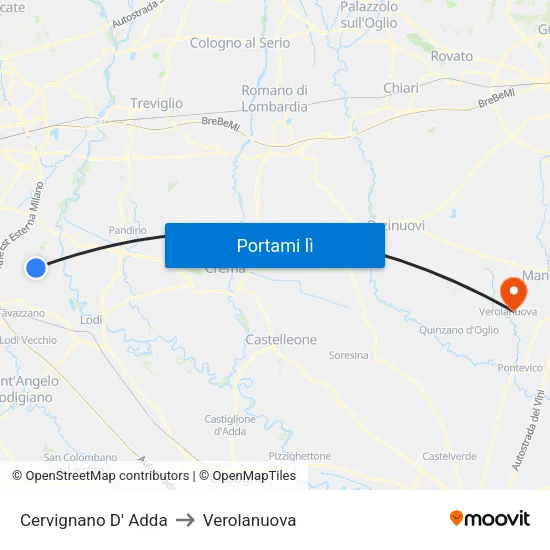 Cervignano D' Adda to Verolanuova map