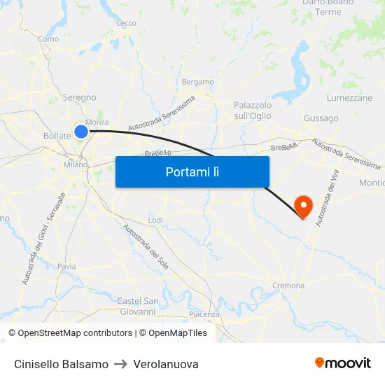 Cinisello Balsamo to Verolanuova map