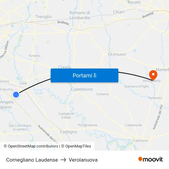 Cornegliano Laudense to Verolanuova map