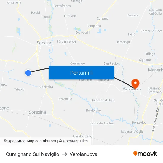 Cumignano Sul Naviglio to Verolanuova map