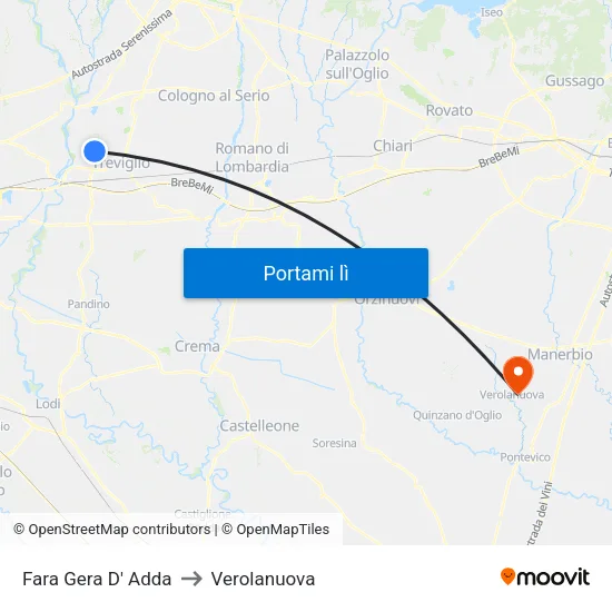 Fara Gera D' Adda to Verolanuova map