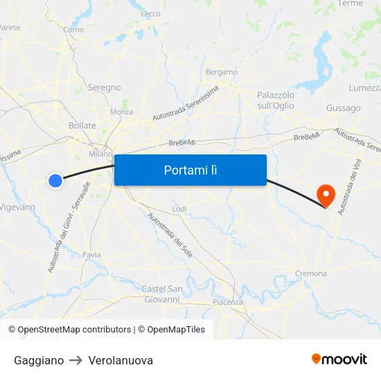 Gaggiano to Verolanuova map