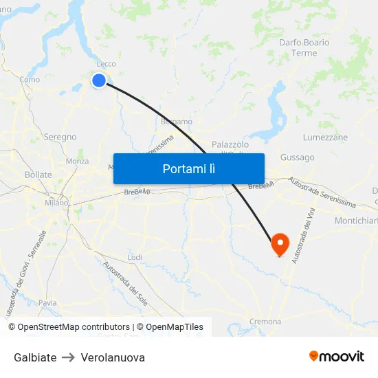 Galbiate to Verolanuova map