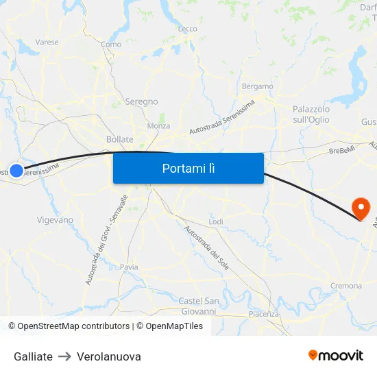 Galliate to Verolanuova map
