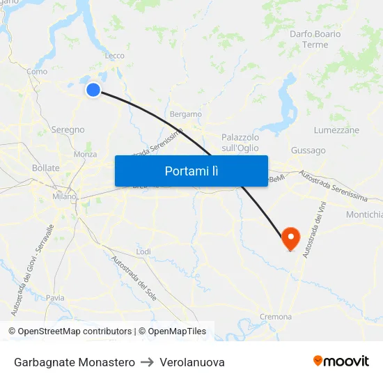 Garbagnate Monastero to Verolanuova map