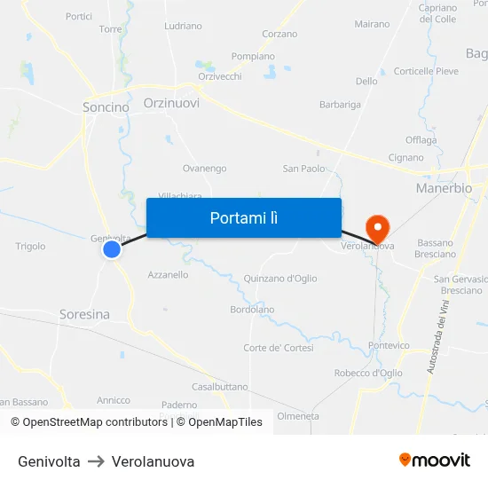 Genivolta to Verolanuova map