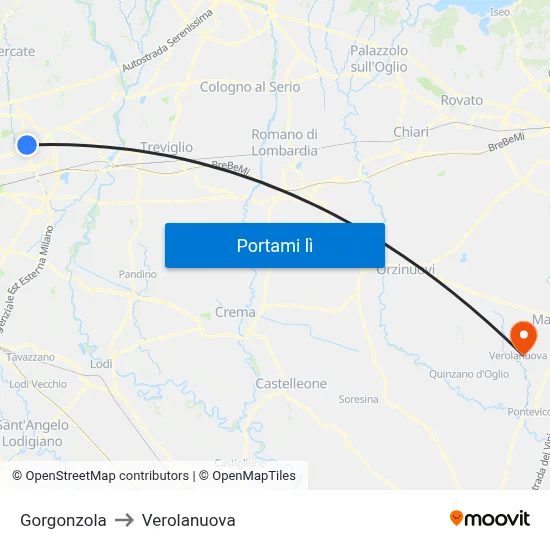 Gorgonzola to Verolanuova map