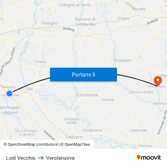 Lodi Vecchio to Verolanuova map