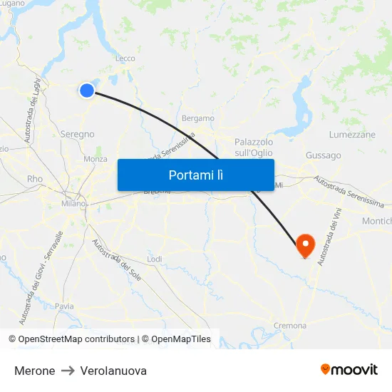 Merone to Verolanuova map