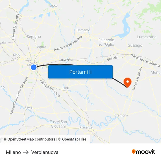 Milano to Verolanuova map