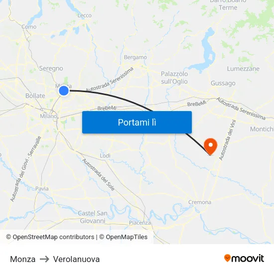 Monza to Verolanuova map