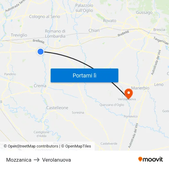 Mozzanica to Verolanuova map