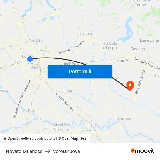 Novate Milanese to Verolanuova map