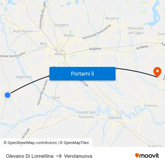 Olevano Di Lomellina to Verolanuova map