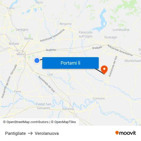 Pantigliate to Verolanuova map
