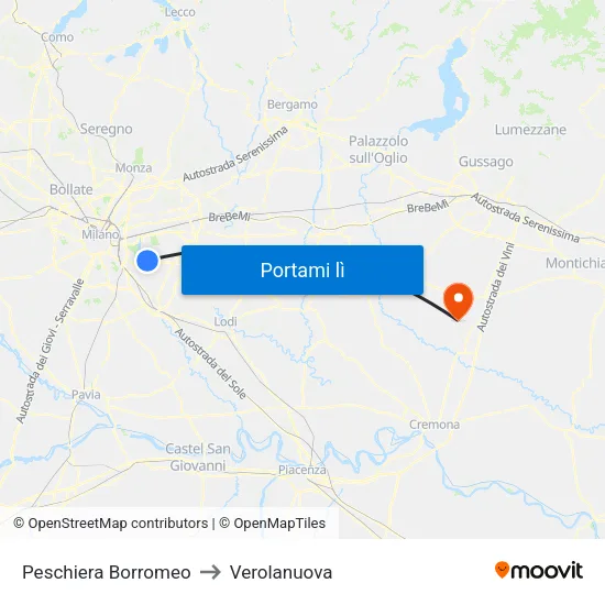 Peschiera Borromeo to Verolanuova map