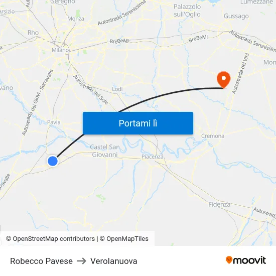 Robecco Pavese to Verolanuova map