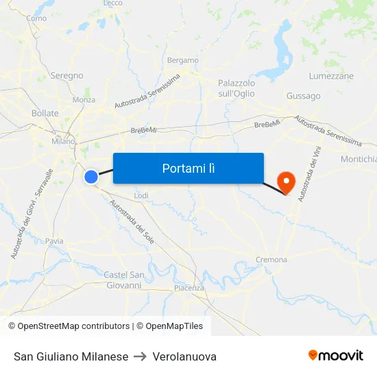 San Giuliano Milanese to Verolanuova map