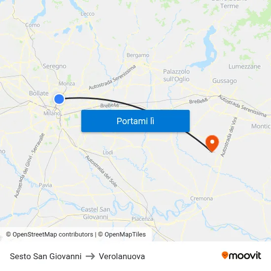 Sesto San Giovanni to Verolanuova map