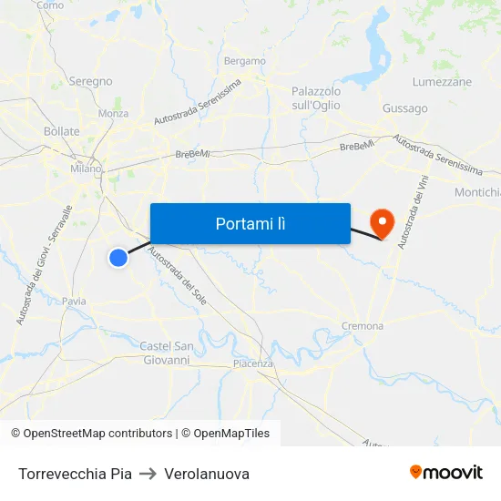 Torrevecchia Pia to Verolanuova map