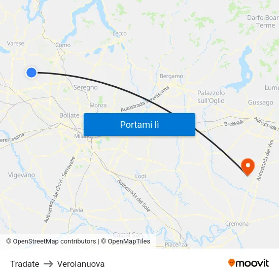 Tradate to Verolanuova map