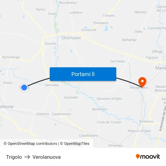 Trigolo to Verolanuova map
