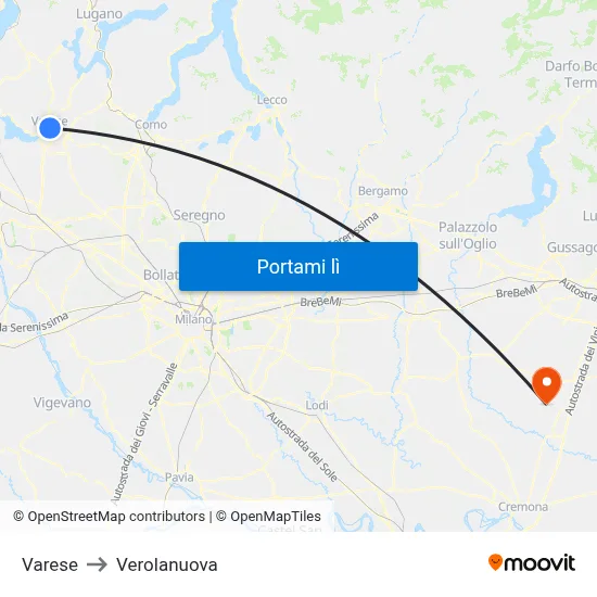 Varese to Verolanuova map
