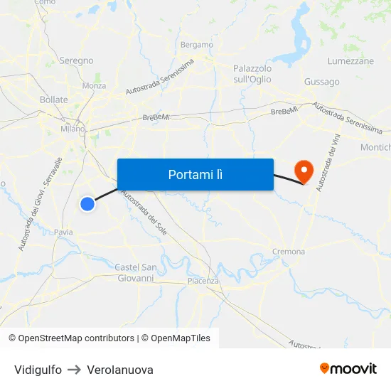 Vidigulfo to Verolanuova map