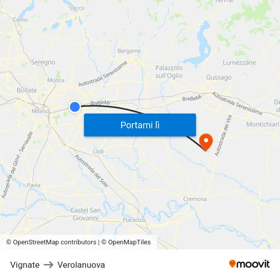 Vignate to Verolanuova map