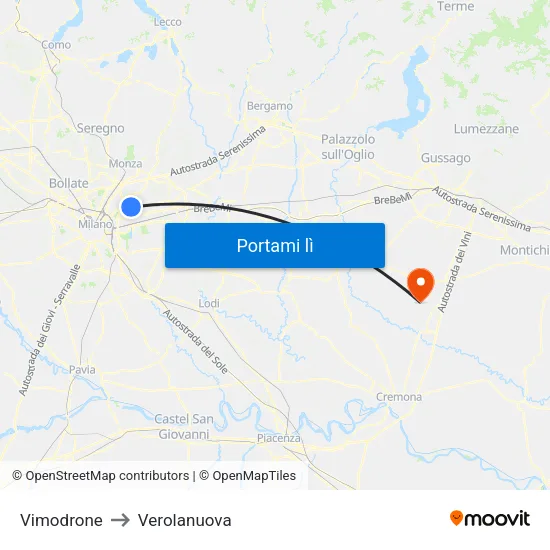 Vimodrone to Verolanuova map