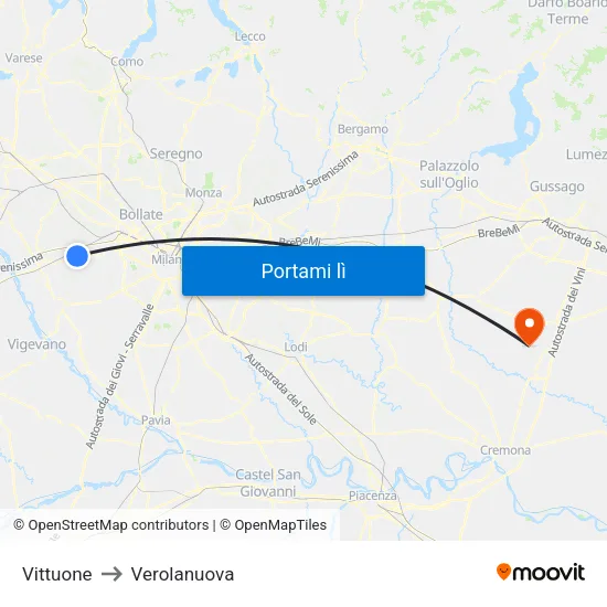 Vittuone to Verolanuova map