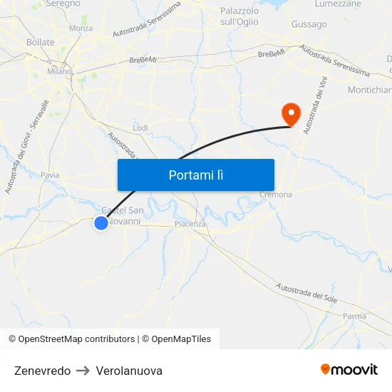 Zenevredo to Verolanuova map