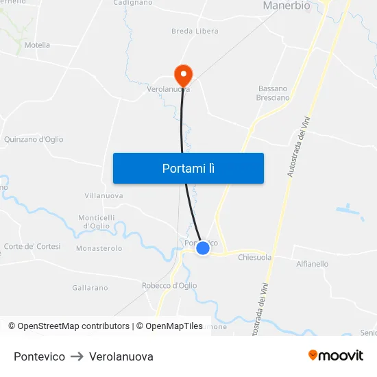 Pontevico to Verolanuova map