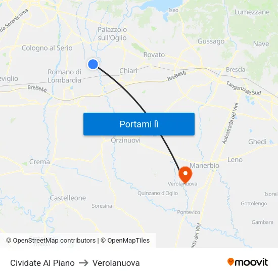 Cividate Al Piano to Verolanuova map