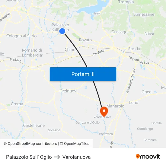 Palazzolo Sull' Oglio to Verolanuova map
